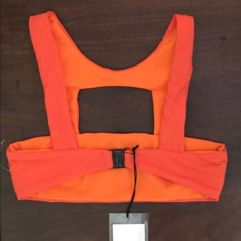 Fella Orange High Neck Bandeau Cutout Bikini Top Oliver Solid Basic Retro Swim - Picture 4 of 6